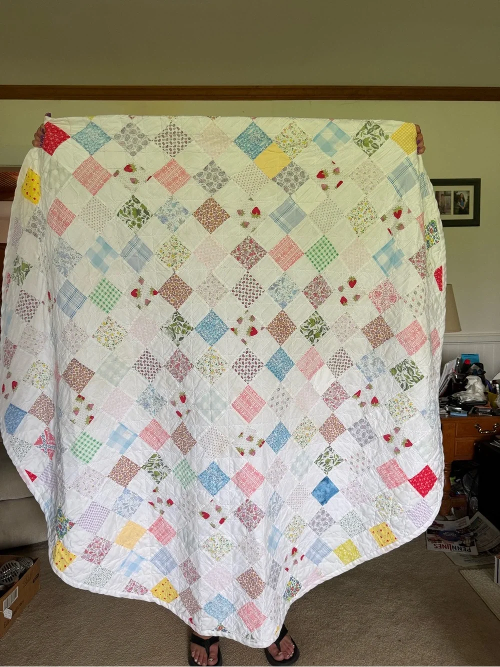 Vintage very rare handmade quilt round 57”